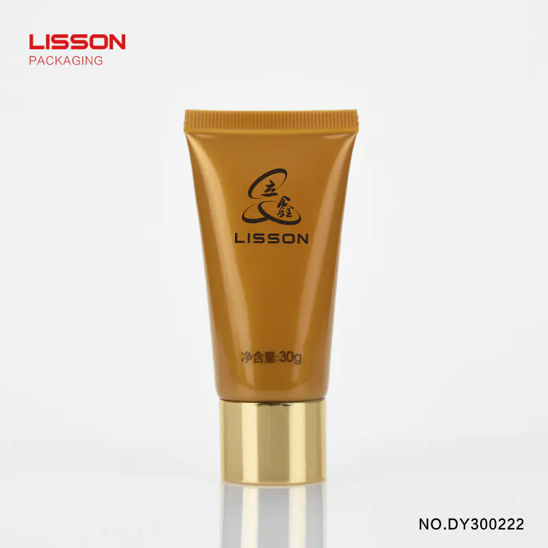 Luxury cosmetic tube wholesale supplies 30ml round tube with aluminium covered golden cap