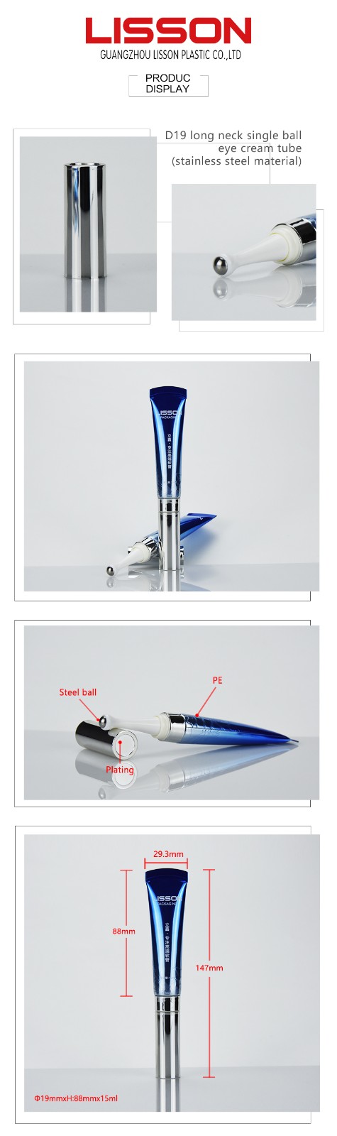 Tapón de rosca de tubo de brillo de labios transparente Lisson para maquillaje