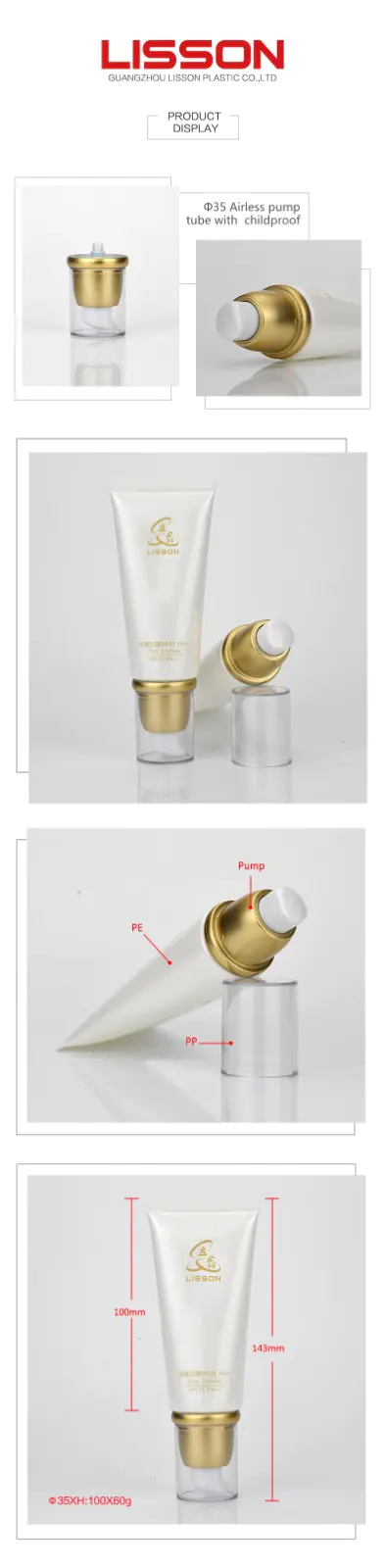Lisson cosmetic airless pump tube clear for cosmetic