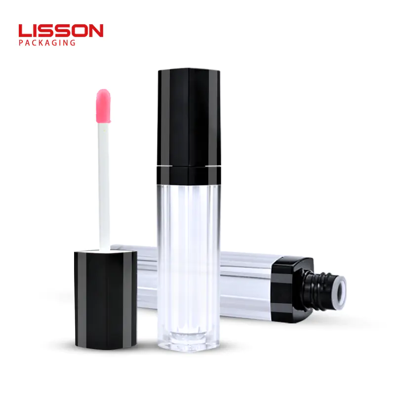 clear lip gloss tube with black cap and wand 0.27oz