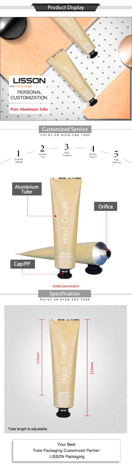Lisson aluminum round tube oem for makeup