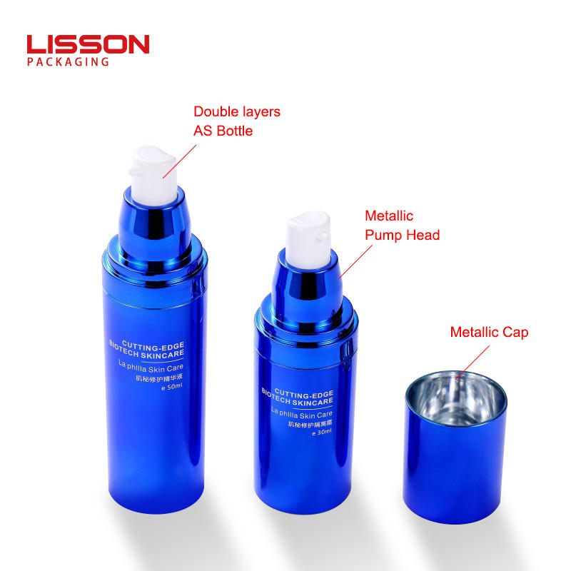 luxury metallic cosmetic squeeze PET airless pump plastic bottle