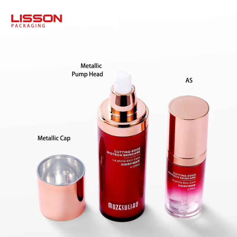 luxury red cosmetics airless pump bottles and jars set face cream jar
