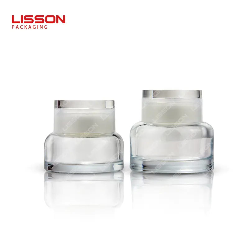 Wholesale pump glass cosmetic bottle and skin care cream jar set packaging