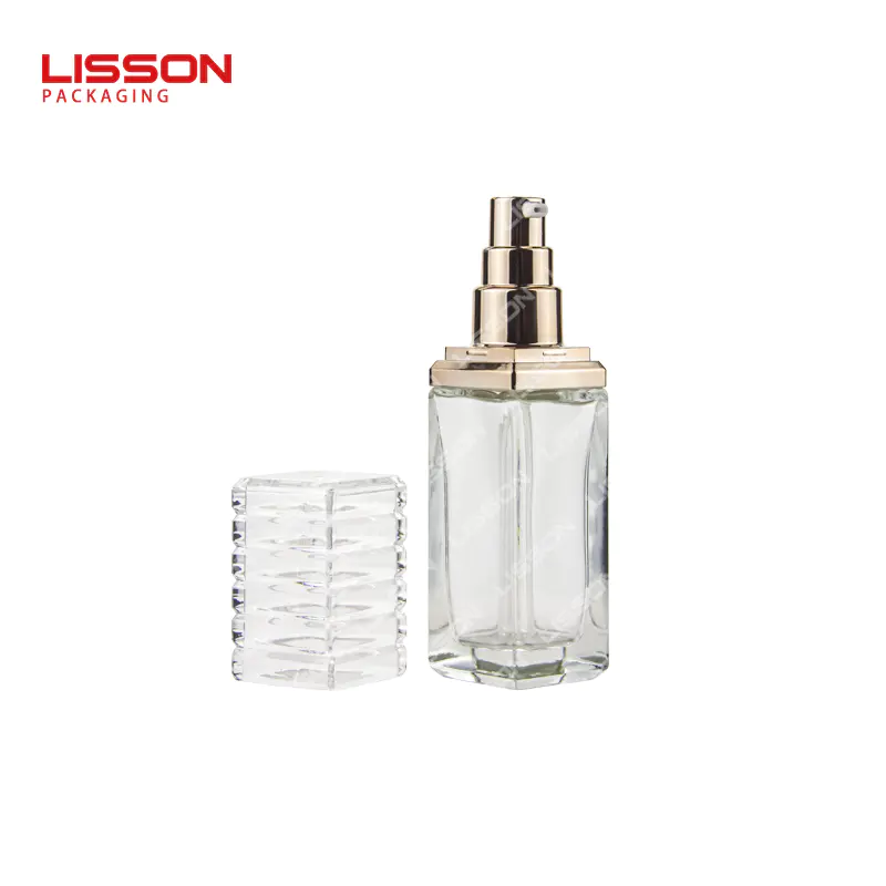 Premium 40ml 100ml 120ml empty square clear glass cosmetic pump bottle skincare cream jar