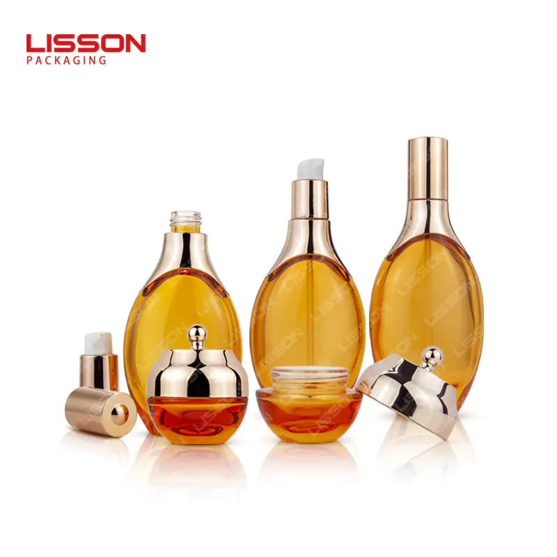 Clear Amber Unique Shape Airless Pump Cream Bottle with luxury metallic cap