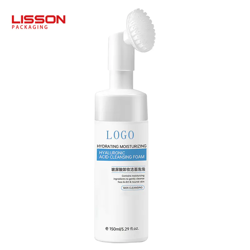 custom plastic foam pump facial cleanser bottle with soft silicon gel brush applicator