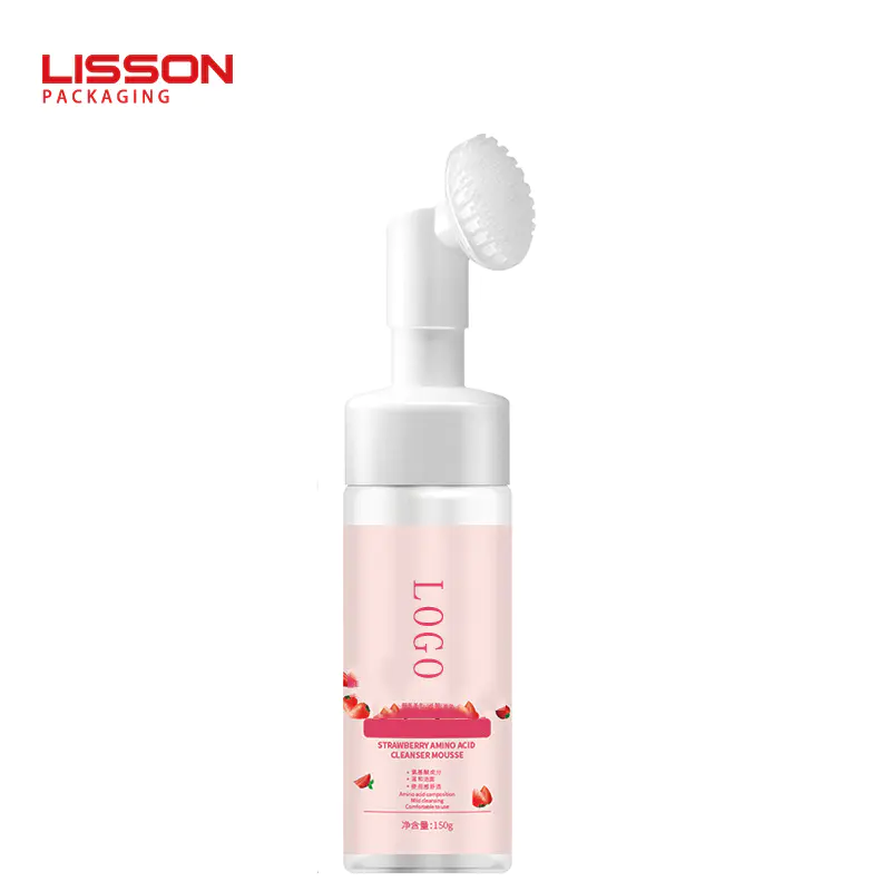 custom plastic foam pump facial cleanser bottle with soft silicon gel brush applicator