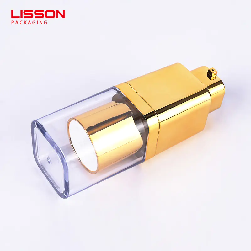 15ml 30ml 50ml travel mini vacuum plastic square gold bottle cosmetic airless pump bottle for skincare cream
