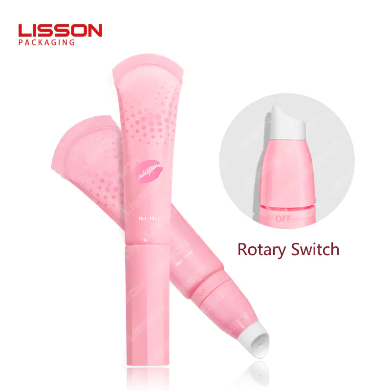 wholesale lip gloss tube with rotary switch in pink