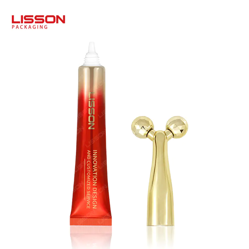 Dual roller massage squeeze tube glossy gradient from vibrant red to shimmering gold