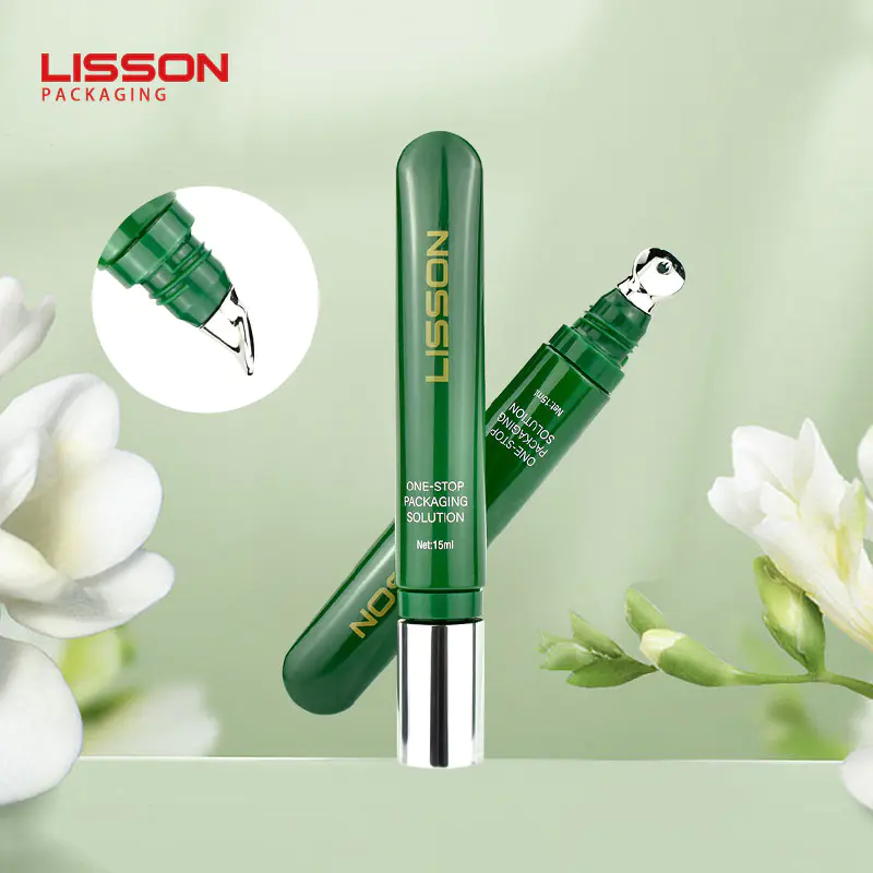 New Arrivals 15ml Green Color Eye Cream Bottle Packaging with Zinc Alloy Applicator