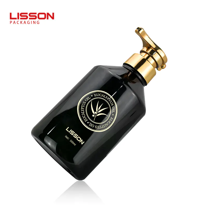 Empty 500ml Black Color Body Lotion PET Squeeze Bottle with Metal Cover Pump Spray Head
